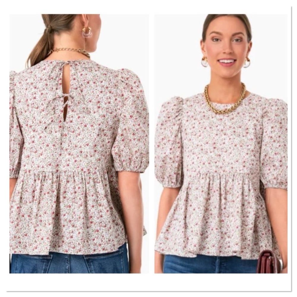 Tuckernuck Floral Puff Sleeve Blouse - Red and White